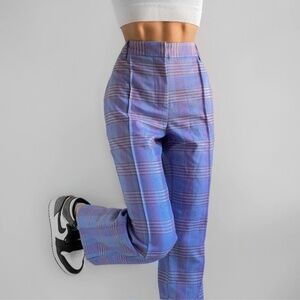 Urban Outfitters Women's Straight Leg Trouser Pants in Purple Plaid